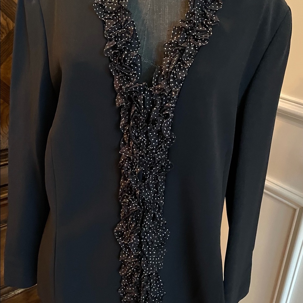 LaFayette 148 New York Black Jacket with frilly polka dot edging